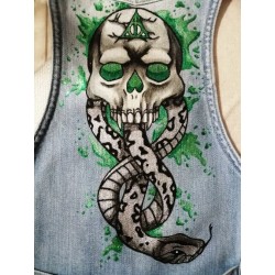 gilet jeans upcyclé personnalisé harry potter marque des ténèbres peinture